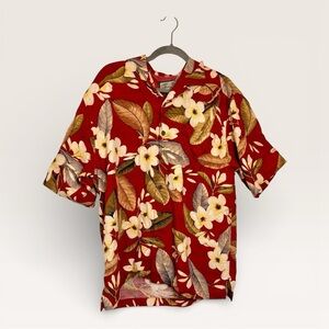 Vintage Jamaica Jaxx Red Floral Silk Hawaiian Shirt Vacation Resort Medium